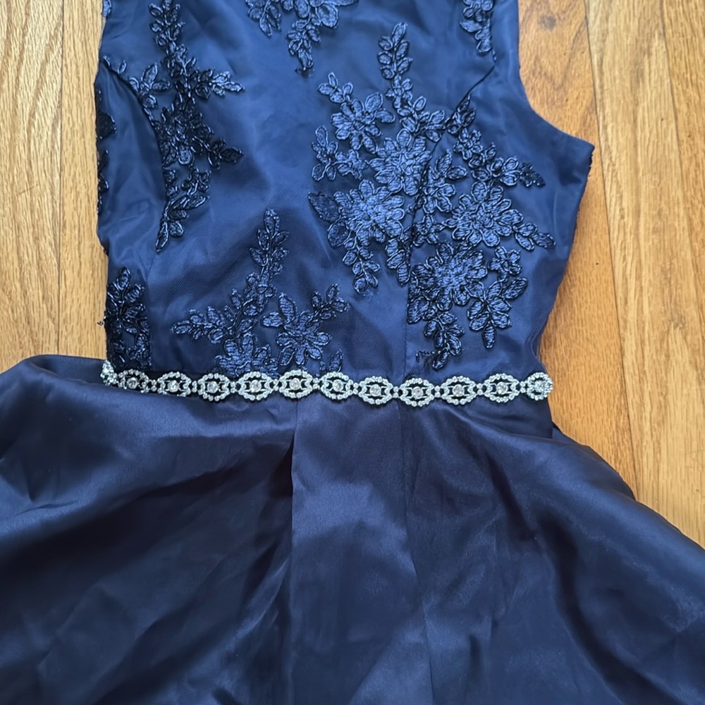 Rare Editions Blue and Silver Fit and Flare Cocktail Dress